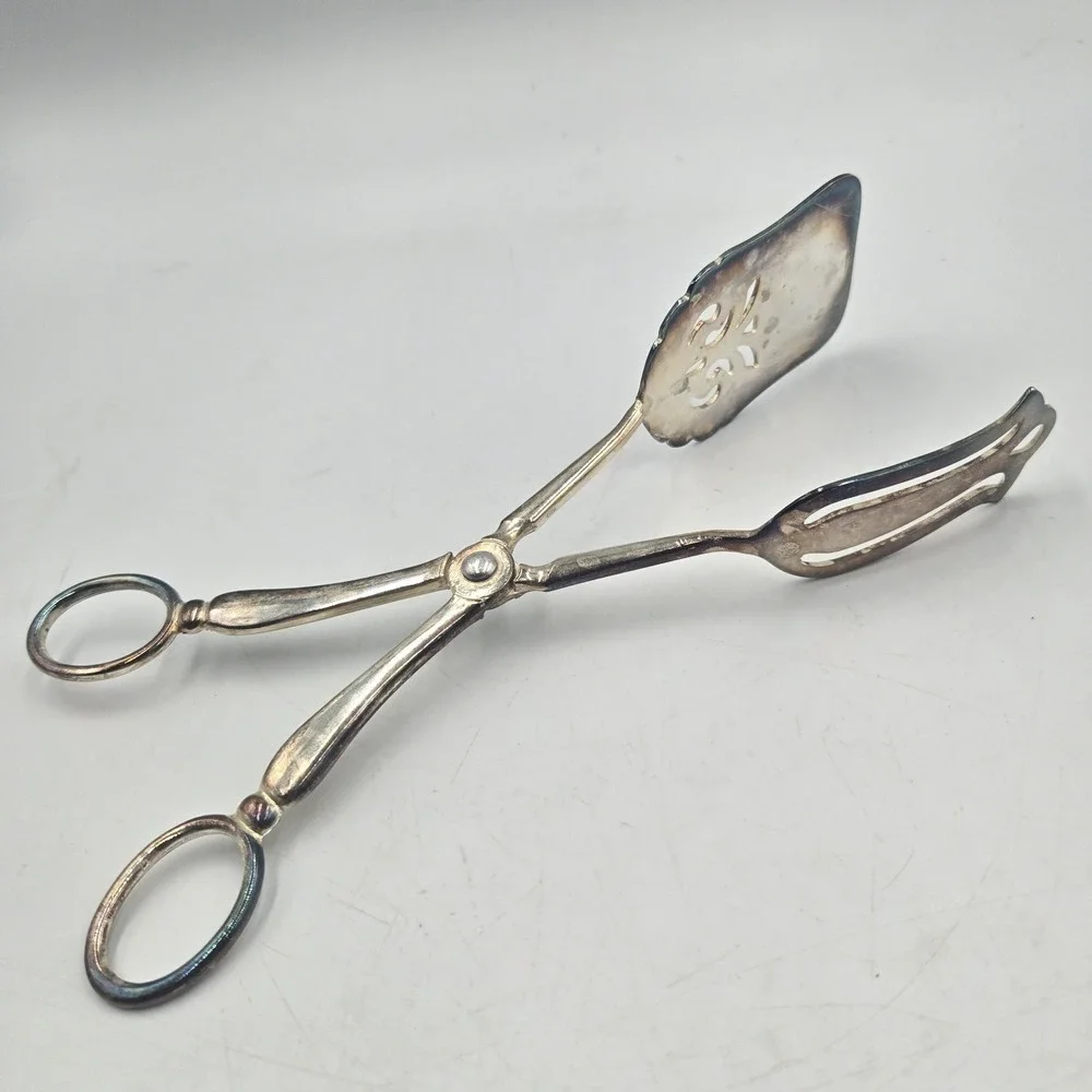 VTG Italian Leonard Silver Plated Scissor Salad‎ Tongs 8.25